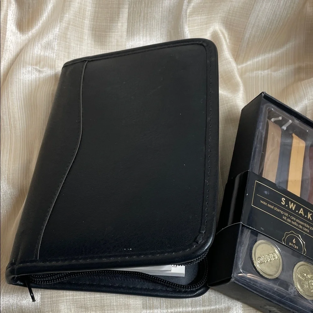 Leather Look Black Home Office Planner with 18-Month Calendar & Wax Seal Kit